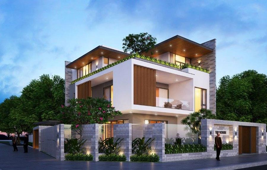 Mẫu thiết kế nhà mặt tiền 8m sâu 12m 2 mặt tiền