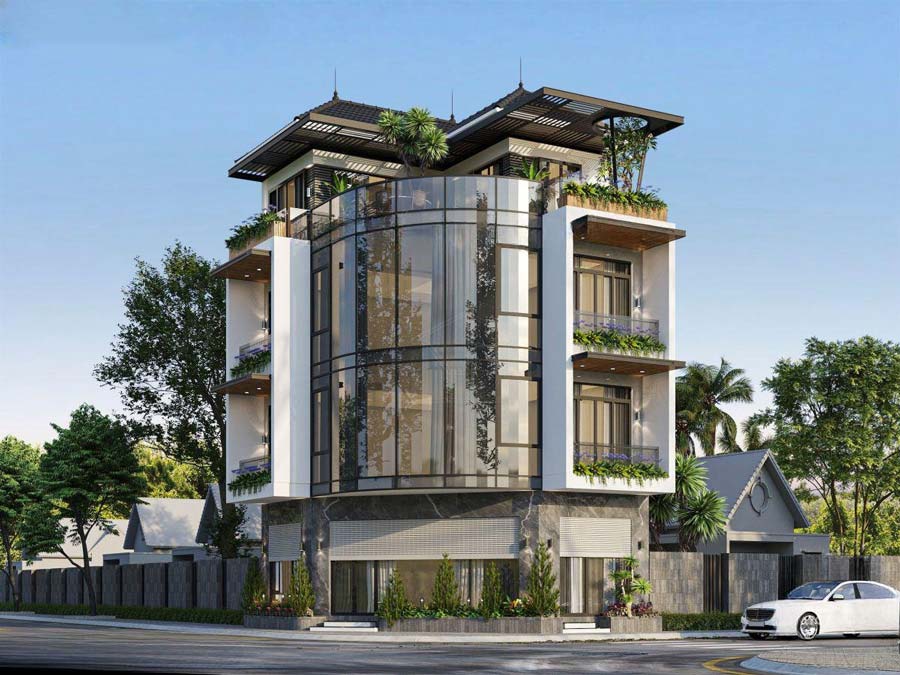 Mẫu thiết kế nhà mặt tiền 8m sâu 12m 2 mặt tiền