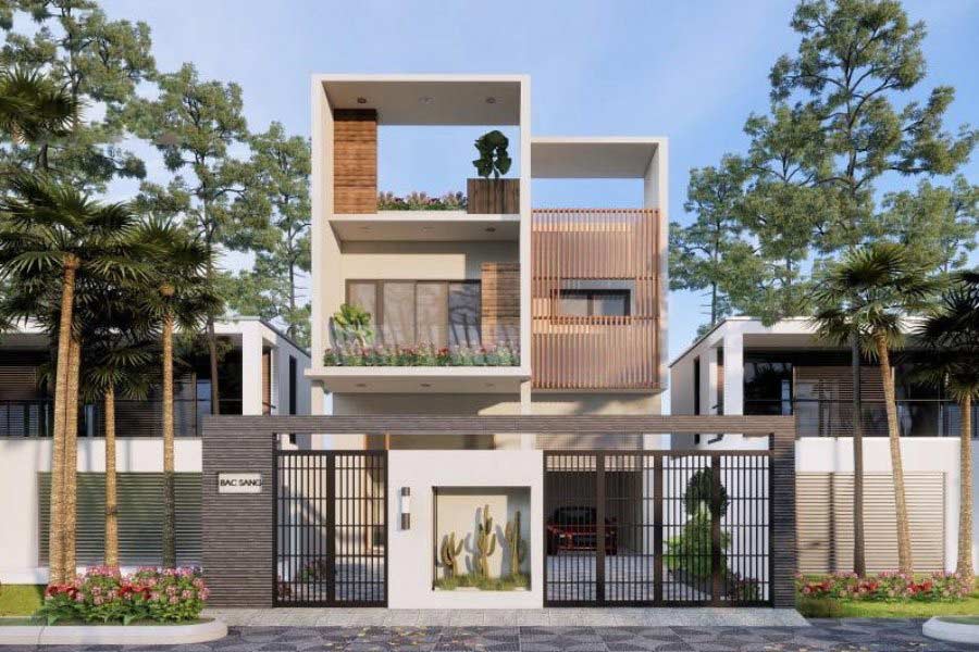 Mẫu thiết kế nhà mặt tiền 8m sâu 12m 2 mặt tiền