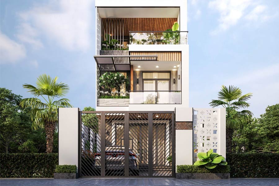 Mẫu thiết kế nhà mặt tiền 8m sâu 12m 2 mặt tiền
