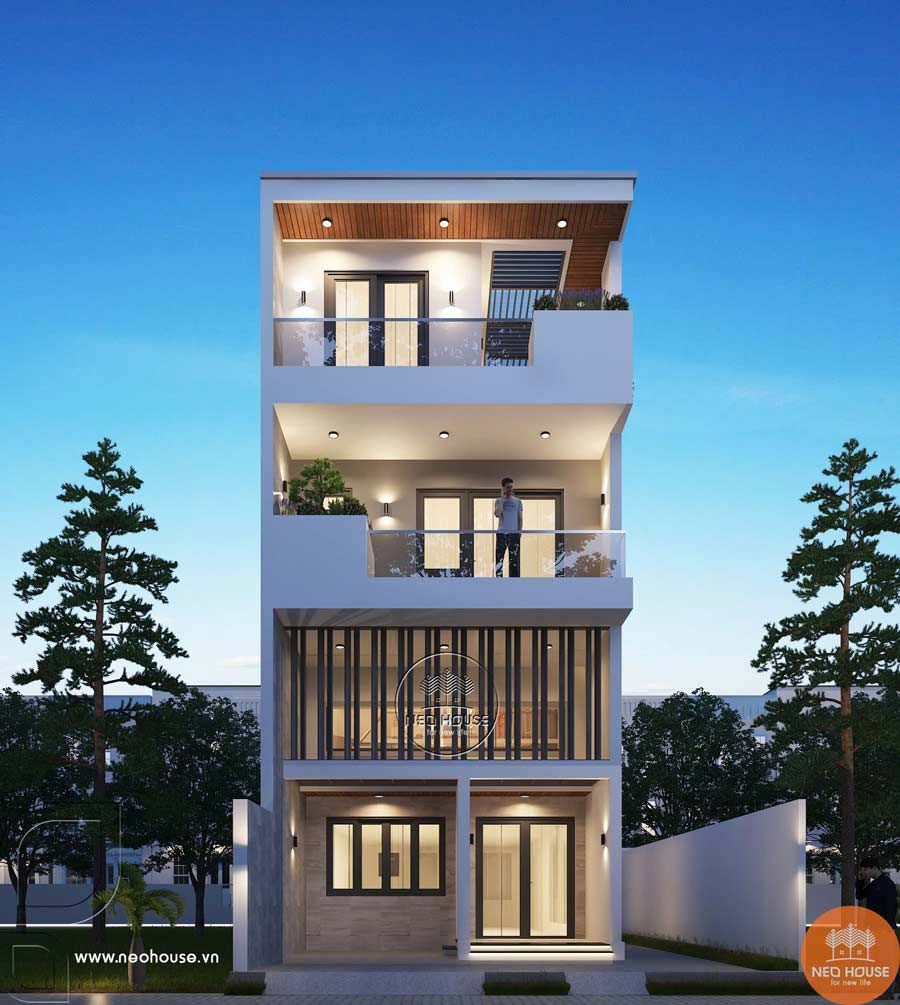 Mẫu thiết kế nhà mặt tiền 8m sâu 12m có 4 phòng ngủ