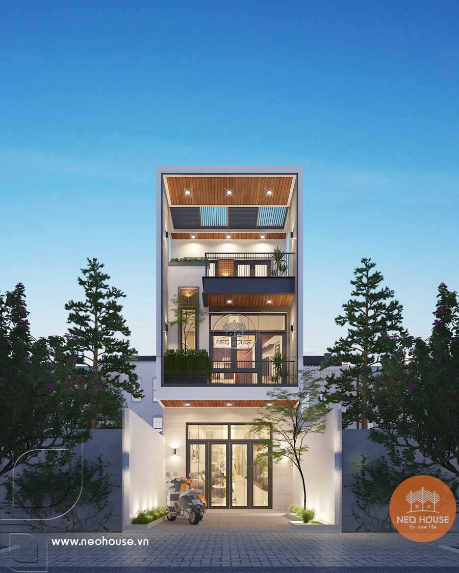 Mẫu thiết kế nhà mặt tiền 8m sâu 12m có 4 phòng ngủ