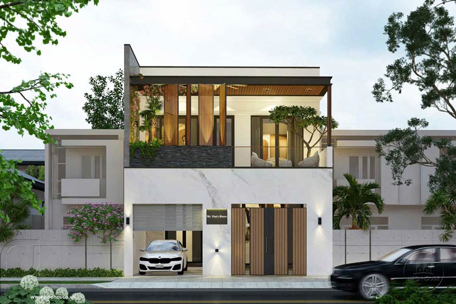 Mẫu thiết kế nhà mặt tiền 8m sâu 12m có 4 phòng ngủ