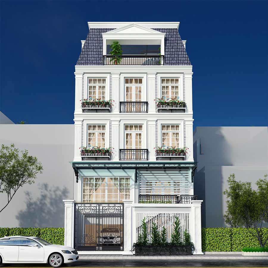 Mẫu thiết kế nhà mặt tiền 8m sâu 12m 4 tầng đẹp
