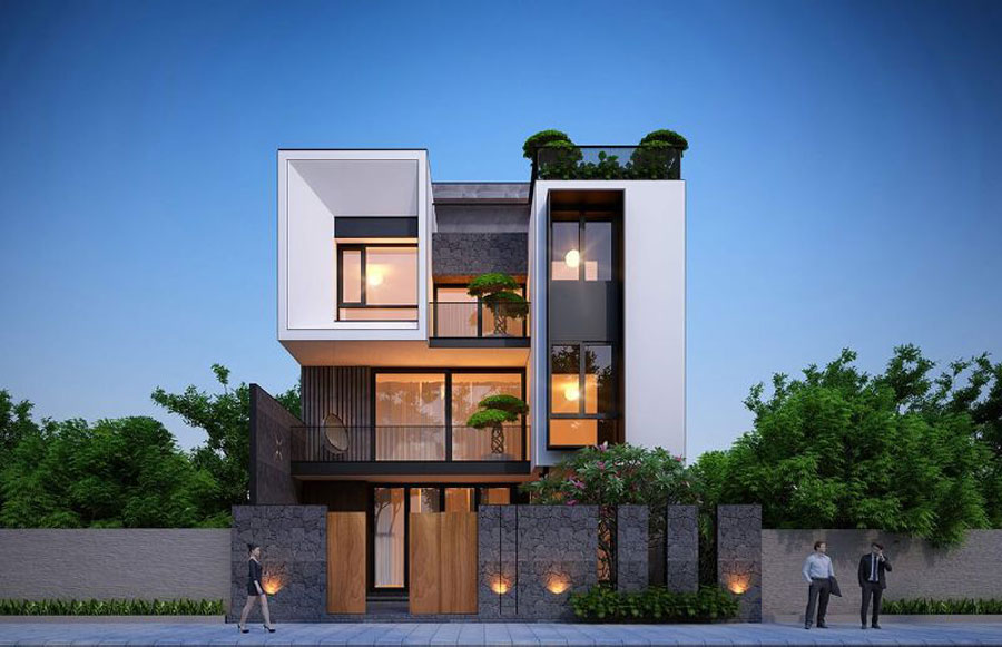 Mẫu thiết kế nhà mặt tiền 8m sâu 12m có sân vườn