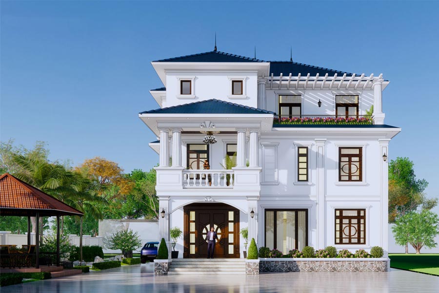 Mẫu thiết kế nhà mặt tiền 8m sâu 12m kiểu mái nhật