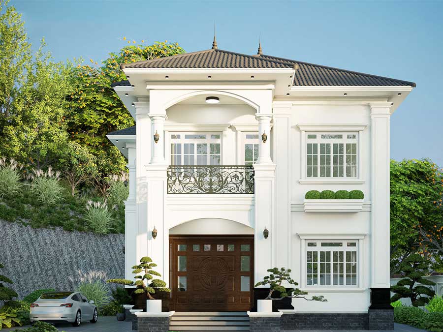 Mẫu thiết kế nhà mặt tiền 8m sâu 12m kiểu mái nhật