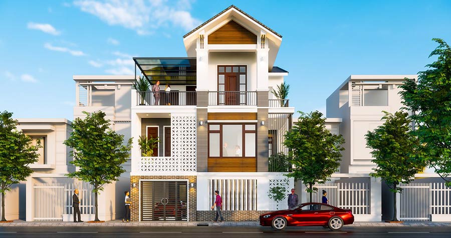 Mẫu thiết kế nhà mặt tiền 8m sâu 12m kết hợp với mái bằng
