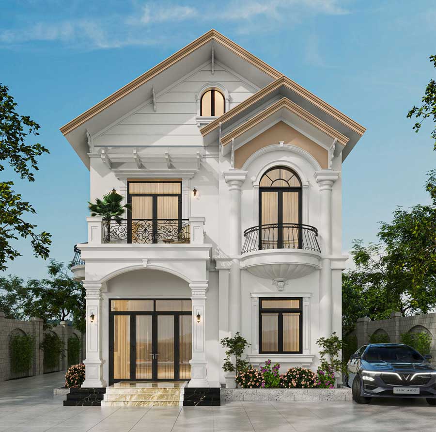 Mẫu thiết kế nhà mặt tiền 8m sâu 12m kết hợp với mái bằng