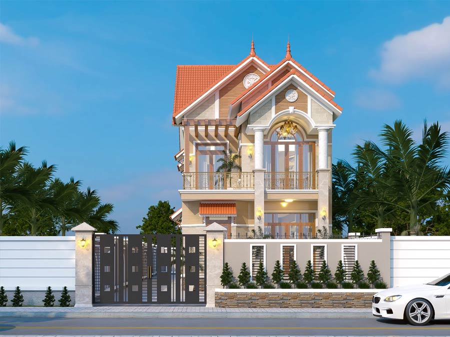 Mẫu thiết kế nhà mặt tiền 8m sâu 12m kết hợp với mái bằng