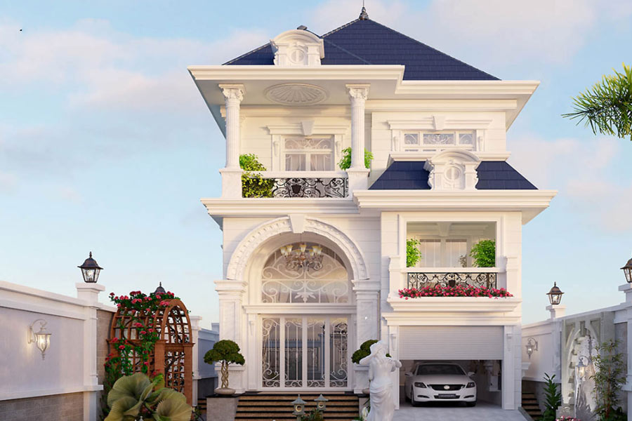 Mẫu thiết kế nhà mặt tiền 8m sâu 12m phong cách tân cổ điển