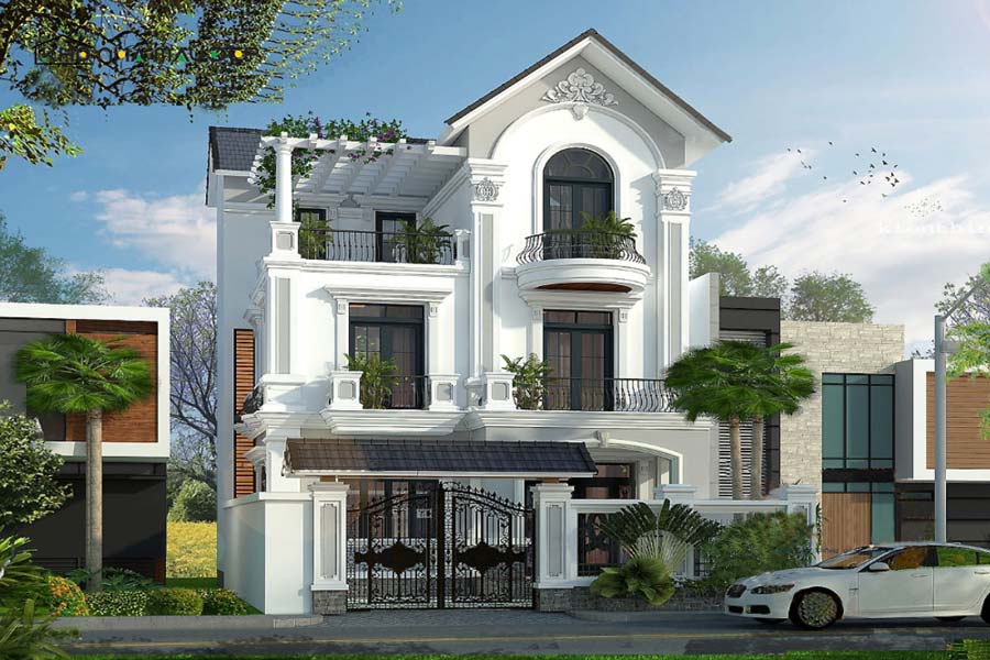 Mẫu thiết kế nhà mặt tiền 8m sâu 12m phong cách tân cổ điển