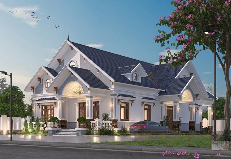 Thiết kế biệt thự mái thái 1 tầng 300m2