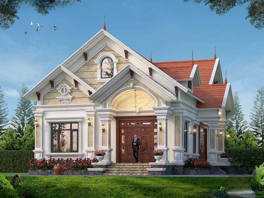 Thiết kế biệt thự mái thái 1 tầng 300m2