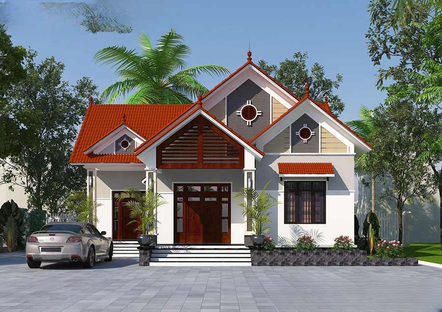 Thiết kế biệt thự mái thái 1 tầng 300m2