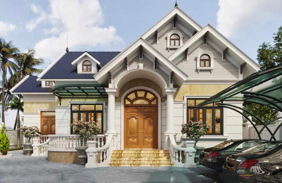 Thiết kế biệt thự mái thái 1 tầng 300m2