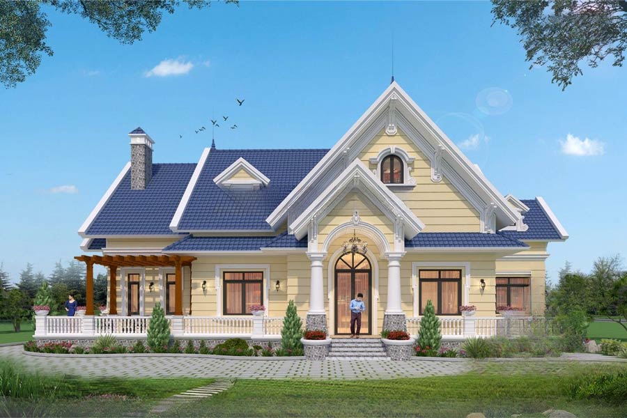 Mẫu biệt thự mái thái 1 tầng có sân vườn đẹp