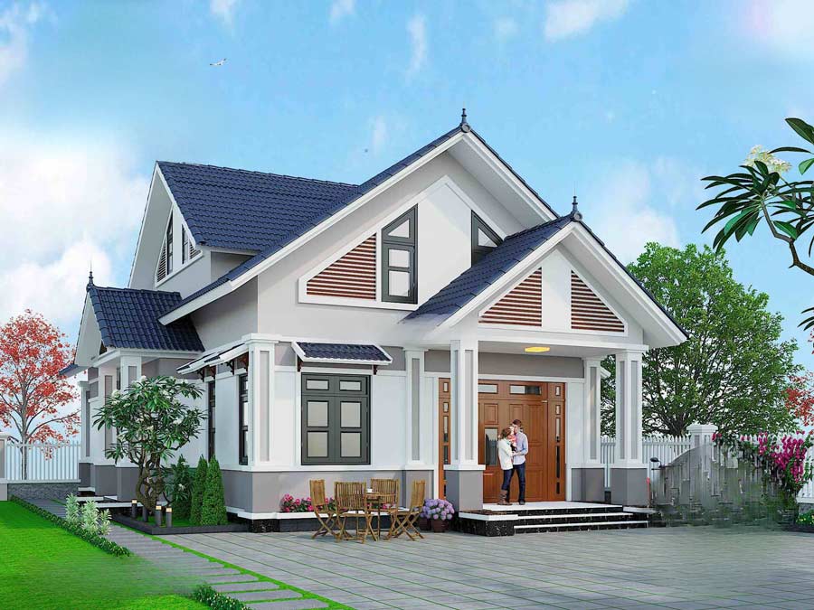 Mẫu biệt thự mái thái 1 tầng có sân vườn đẹp