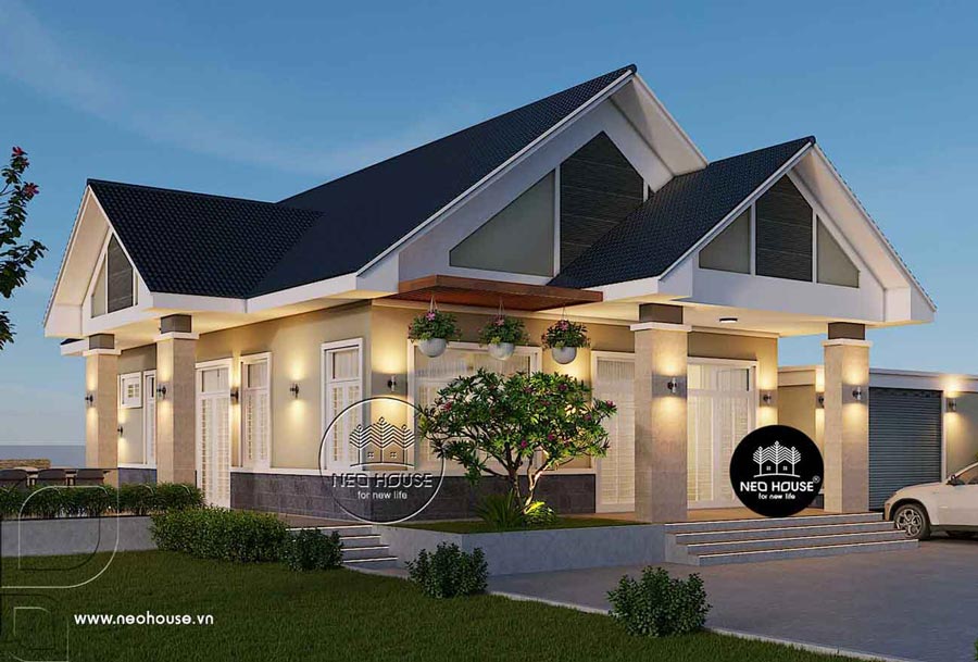 Mẫu biệt thự mái thái 1 tầng hiện đại