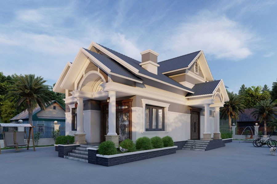 Mẫu biệt thự mái thái 1 tầng hiện đại