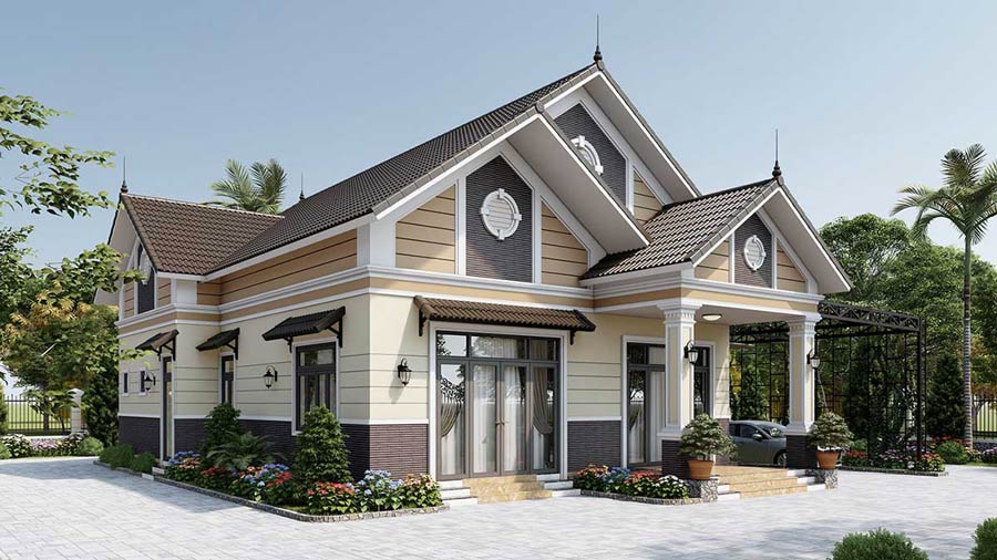 Mẫu biệt thự mái thái 1 tầng hiện đại