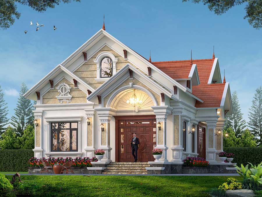 Mẫu biệt thự mái thái 1 tầng hiện đại