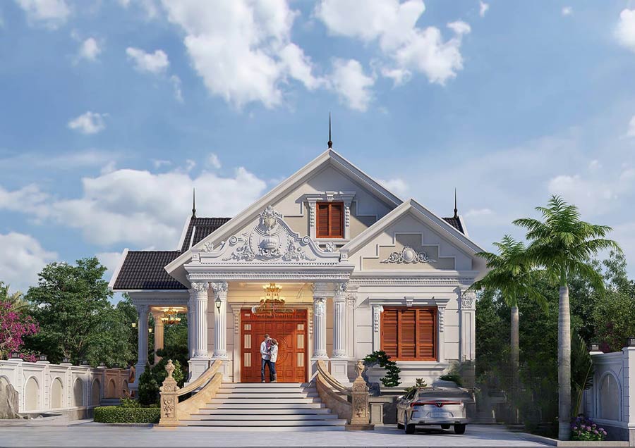 Mẫu biệt thự mái thái 1 tầng hiện đại