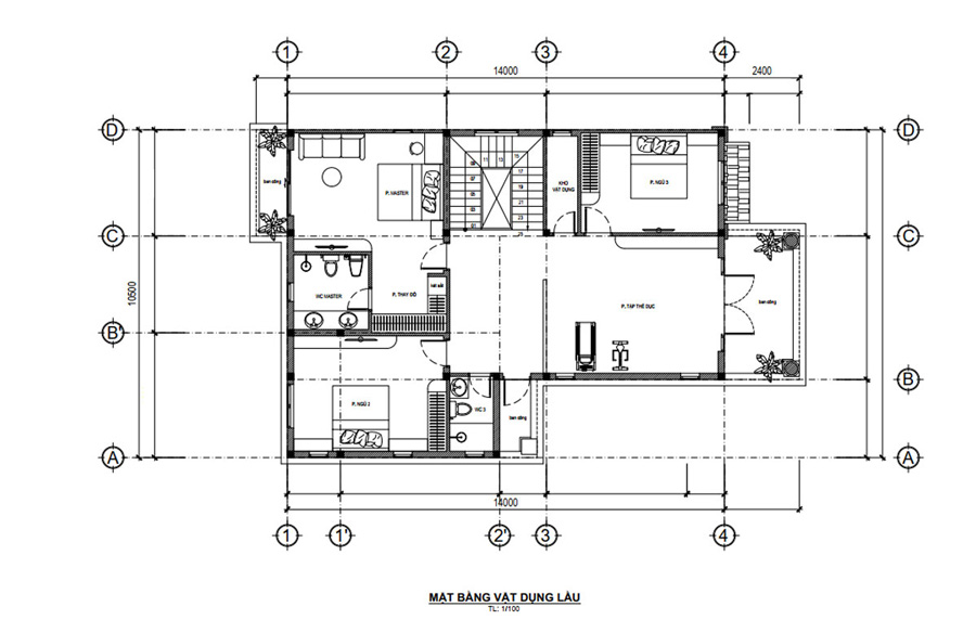 Mẫu bản vẽ nhà biệt thự 2 tầng chữ L full