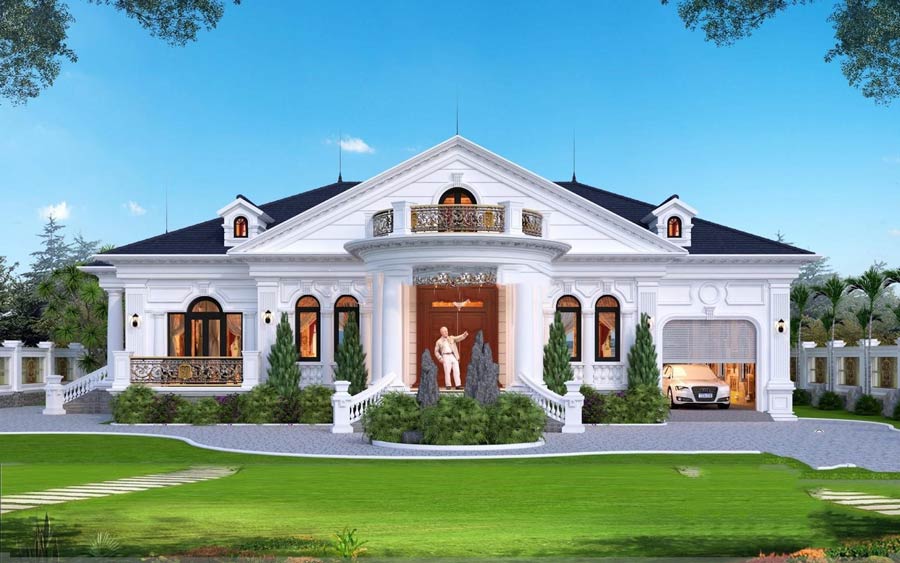 Mẫu biệt thự 1 tầng 200m2 kiểu Pháp