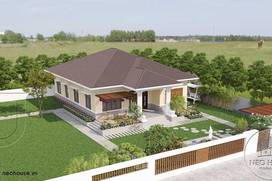 Mẫu biệt thự 1 tầng 200m2 có sân vườn