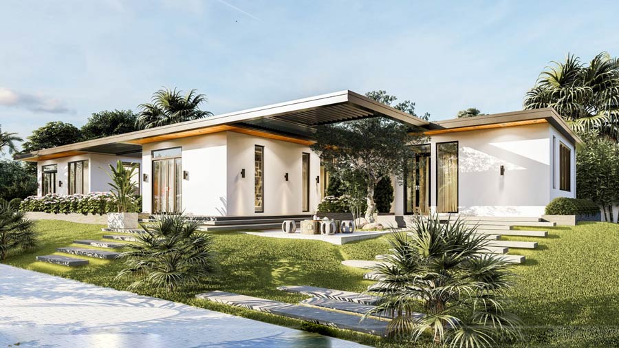Thiết kế biệt thự 1 tầng 200m2 mái bằng