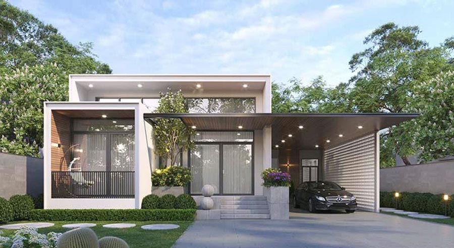 Thiết kế biệt thự 1 tầng 200m2 mái bằng