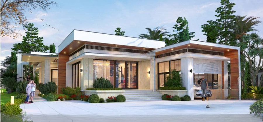 Thiết kế biệt thự 1 tầng 200m2 mái bằng