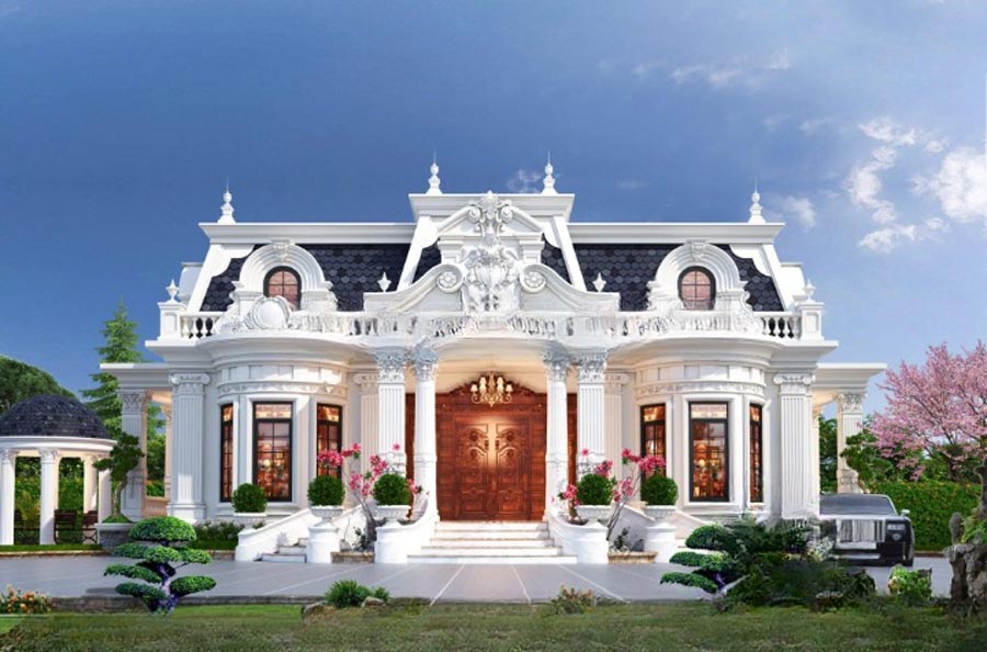 Thiết kế biệt thự 1 tầng 200m2 mái Mansard