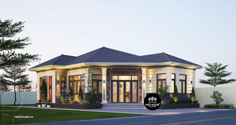 Thiết kế bệt thự 1 tầng 200m2 mái nhật