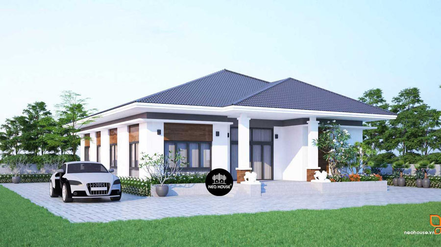 Thiết kế bệt thự 1 tầng 200m2 mái nhật