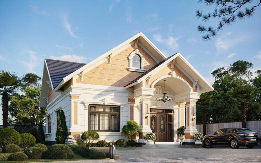 Thiết kế biệt thự 1 tầng 200m2 mái thái