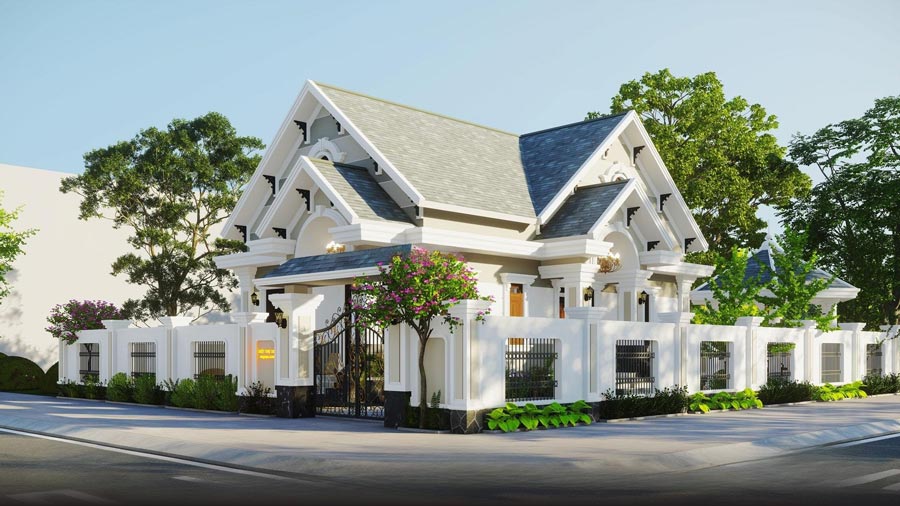 Thiết kế biệt thự 1 tầng 200m2 mái thái