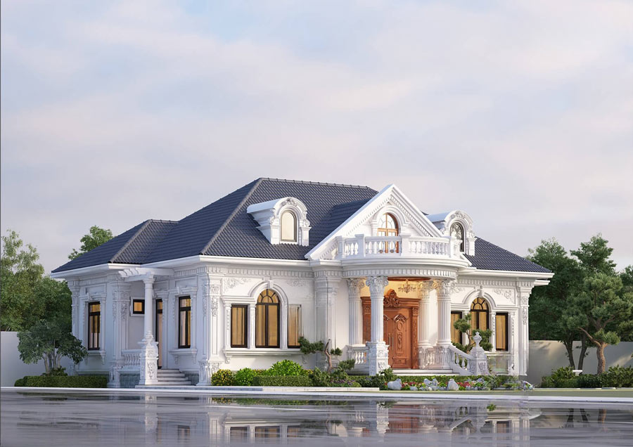 Mẫu biệt thự 1 tầng 200m2 phong cách tân cổ điển