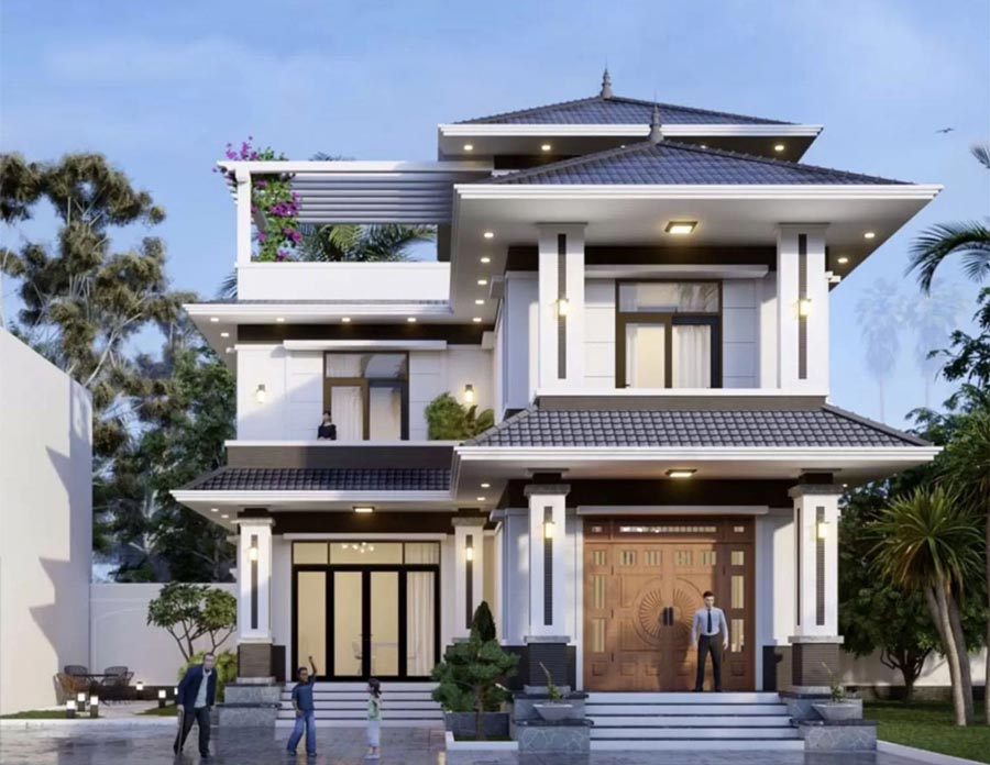 Thiết kế biệt thự 2,5 tầng 5 phòng ngủ