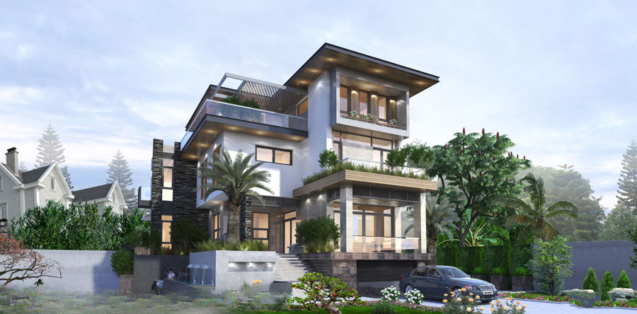 Mẫu biệt thự 2,5 tầng đẹp có gara