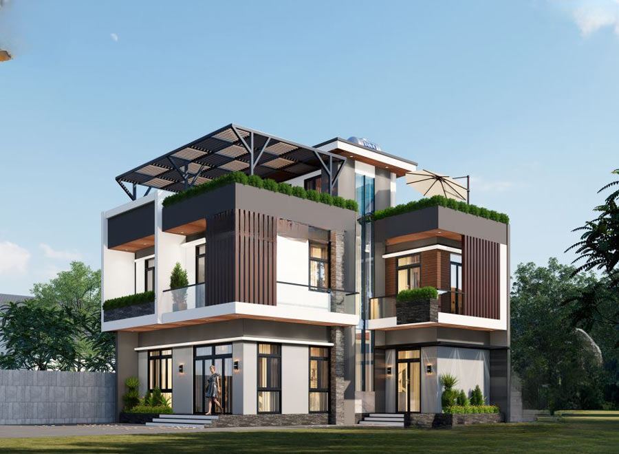 Mẫu biệt thự 2 tầng 1 tum 120m2