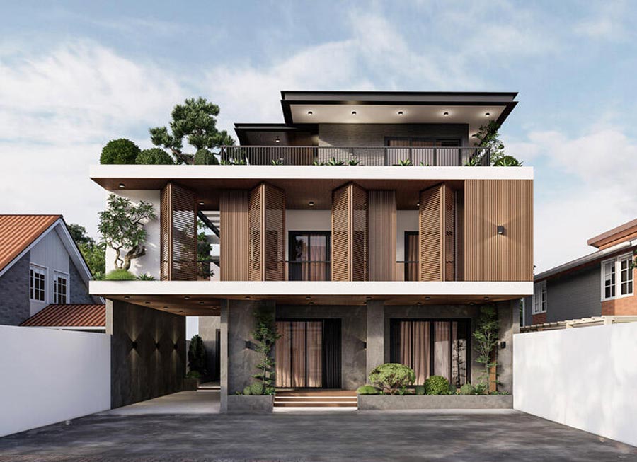 Mẫu nhà biệt thự 2 tầng 1 tum 150m2: