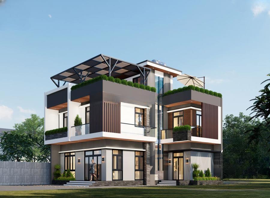 Mẫu nhà biệt thự 2 tầng 1 tum 150m2: