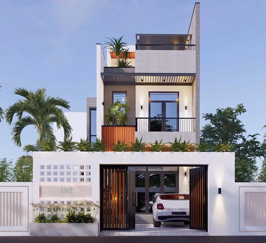 Thiết kế biệt thự 2 tầng 1 tum có gara