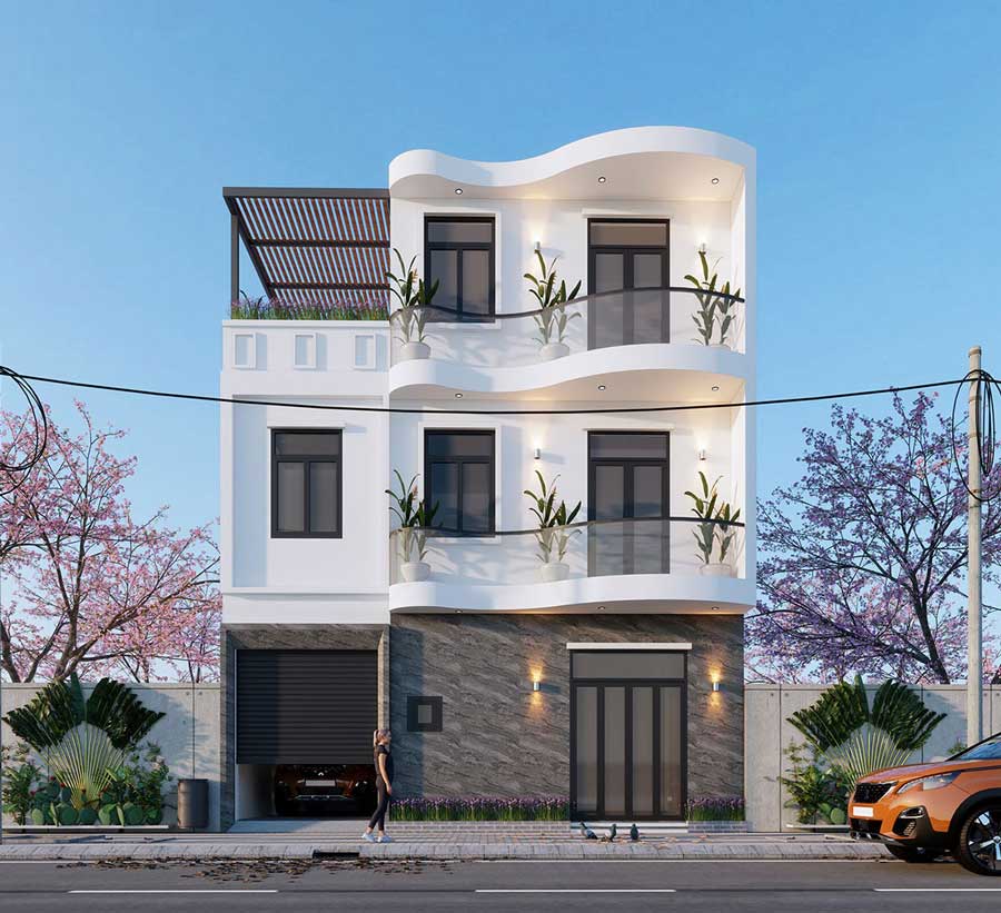 Thiết kế biệt thự 2 tầng 1 tum có gara