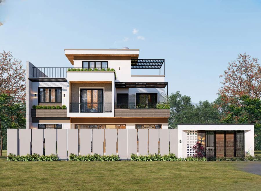 Mẫu biệt thự 2 tầng 1 tum có sân vườn