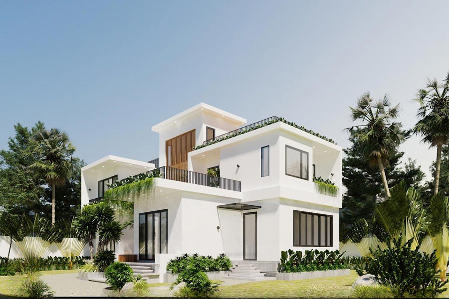 Mẫu biệt thự 2 tầng 1 tum có sân vườn