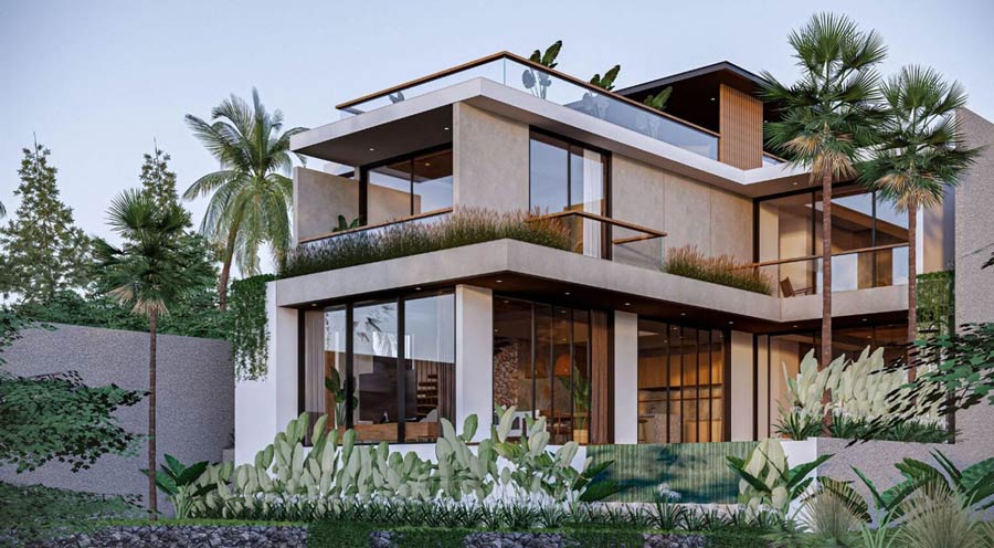 Mẫu biệt thự 2 tầng 1 tum có sân vườn