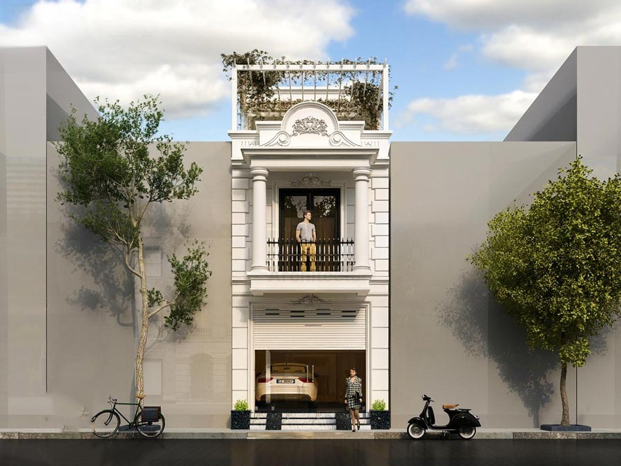 Thiết kế nhà biệt thự 2 tầng 1 tum tân cổ điển